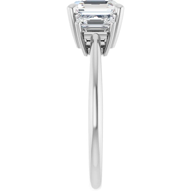 Asscher White Gold Tri Stone Lab Diamond Engagement Ring