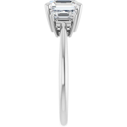 Asscher White Gold Tri Stone Lab Diamond Engagement Ring