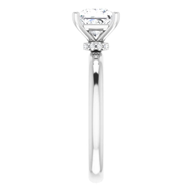 Princess Cut White Gold Low Hidden Halo Solitaire Engagement Ring