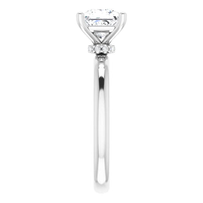 Princess Cut White Gold Low Hidden Halo Solitaire Engagement Ring