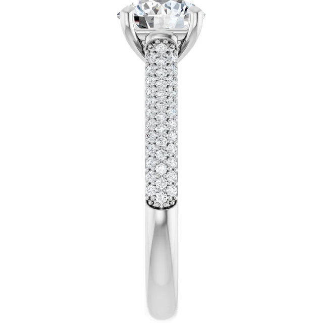 Round Brilliant White Gold Pave Lab Diamond Engagement Ring 