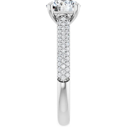 Round Brilliant White Gold Pave Lab Diamond Engagement Ring 