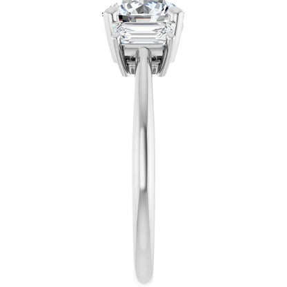 Round Brilliant White Gold Tri Stone Lab Diamond Engagement Ring