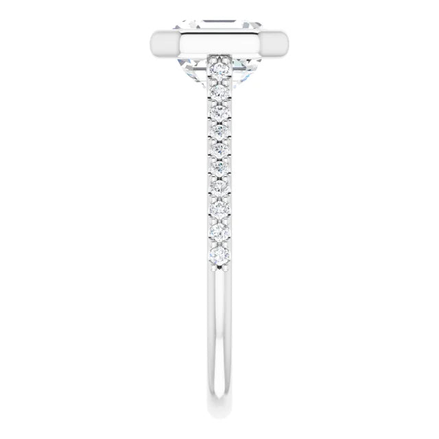 Asscher White Gold Bezel Pave Lab Diamond Engagement Ring 