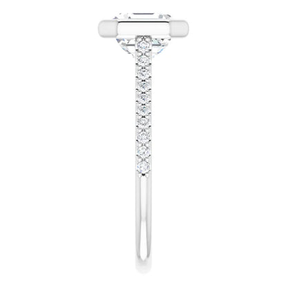 Asscher White Gold Bezel Pave Lab Diamond Engagement Ring 