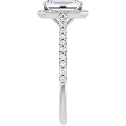 Emerald White Gold Halo Lab Diamond Engagement Ring 