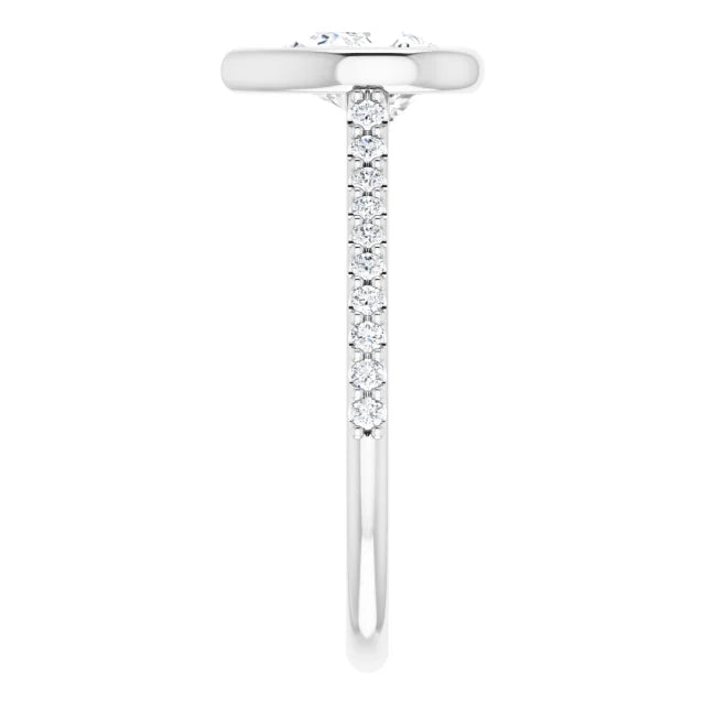 Pear White Gold Bezel Pave Lab Diamond Engagement Ring 