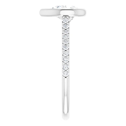 Pear White Gold Bezel Pave Lab Diamond Engagement Ring 