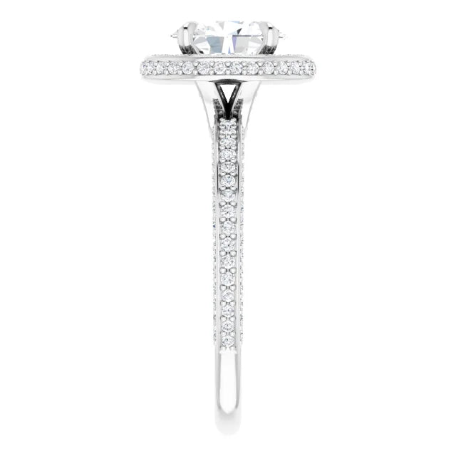 Oval White Gold Halo Pave Style Lab Diamond Engagement Ring 