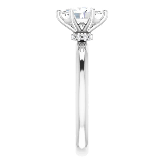 Oval Cut White Gold Low Hidden Halo Solitaire Engagement Ring
