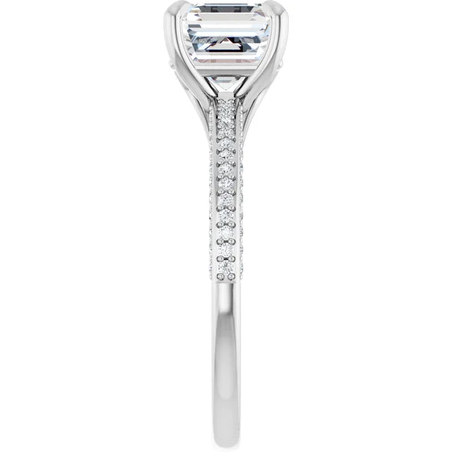 Asscher White Gold Pave Lab Diamond Engagement Ring 