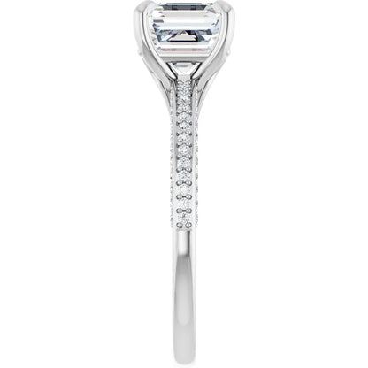 Asscher White Gold Pave Lab Diamond Engagement Ring 