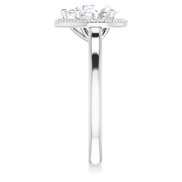 Pear Halo Solitaire Lab Diamond Engagement Ring White Gold. 