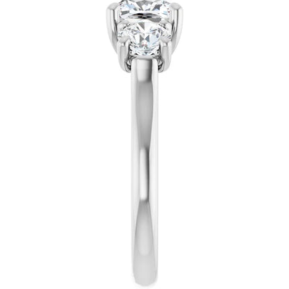 Cushion White Gold Tri Stone Lab Diamond Engagement Ring