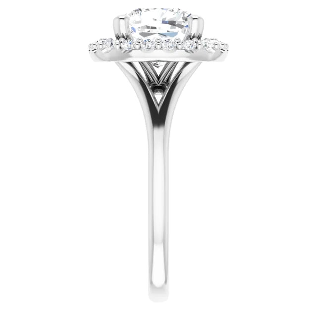 Cushion White Gold Halo Solitaire Split Band Lab Diamond Engagement Ring 