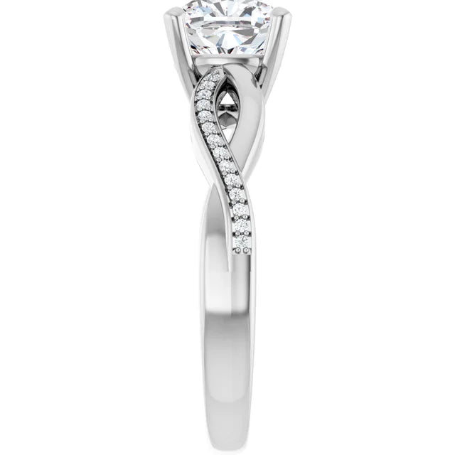 Cushion White Gold Claw Set Twist Style Engagement Ring 