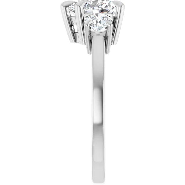 Heart White Gold Tri Stone Lab Diamond Engagement Ring 