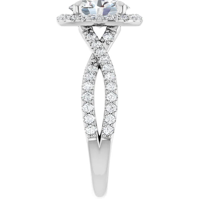 Oval White Gold Twist Band Halo Lab Diamond Engagement Ring  