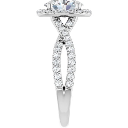 Oval White Gold Twist Band Halo Lab Diamond Engagement Ring  