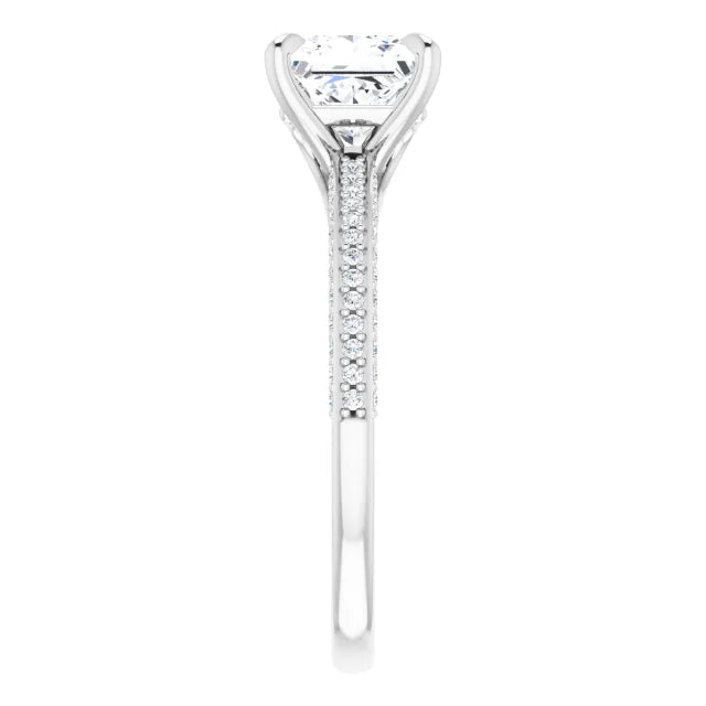Princess White Gold Pave Lab Diamond Engagement Ring 