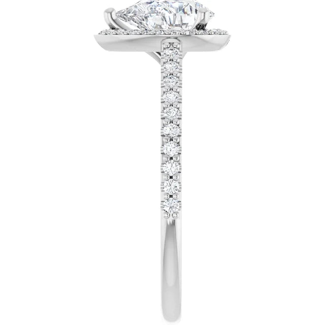 Pear White Gold Halo Lab Diamond Engagement Ring 