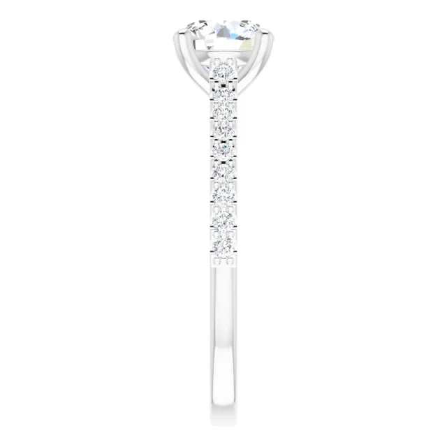 Round Brilliant White Gold Pave Style Lab Diamond Engagement Ring 
