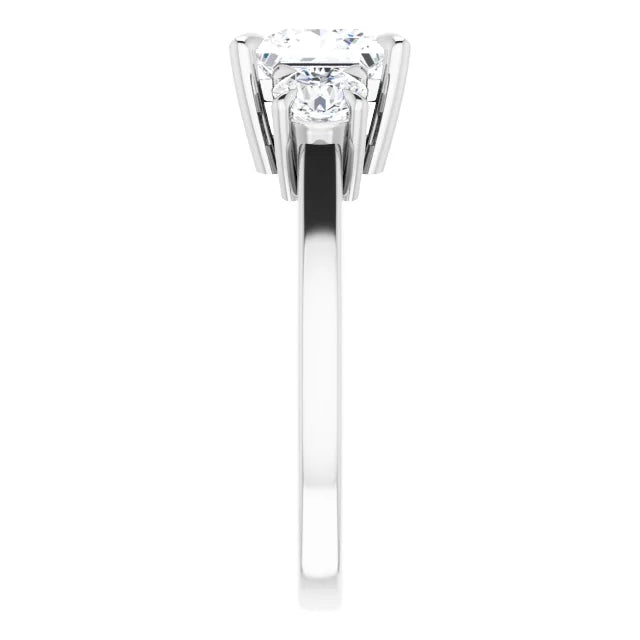 Princess White Gold Tri Stone Lab Diamond Engagement Ring 