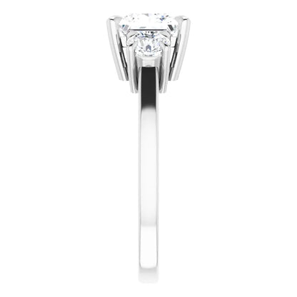 Princess White Gold Tri Stone Lab Diamond Engagement Ring 