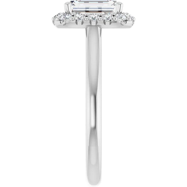 Emerald Halo Solitaire White Gold Lab Diamond Engagement Ring 