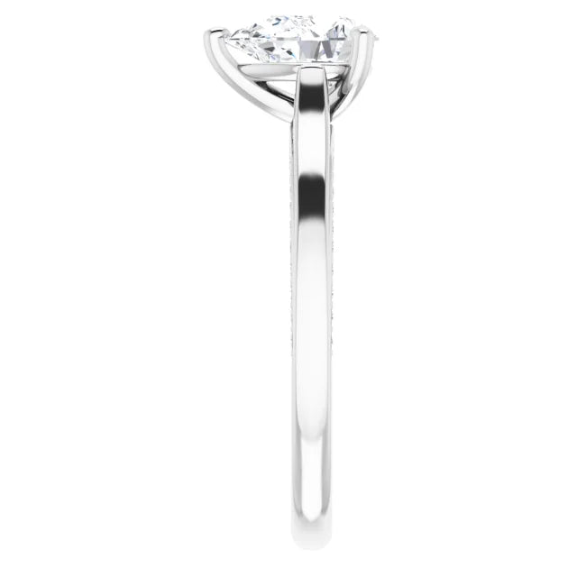 Pear White Gold Solitaire & Hidden Diamond Band Engagement Ring
