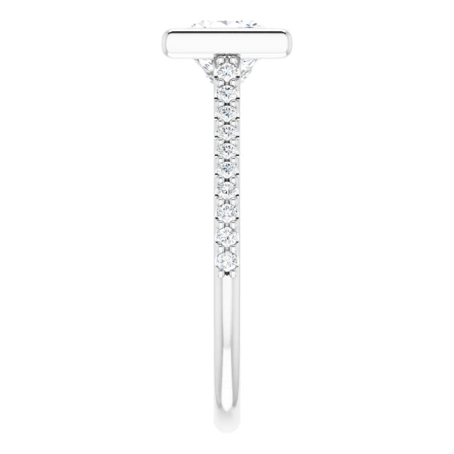 Princess White Gold Bezel Pave Lab Diamond Engagement Ring 