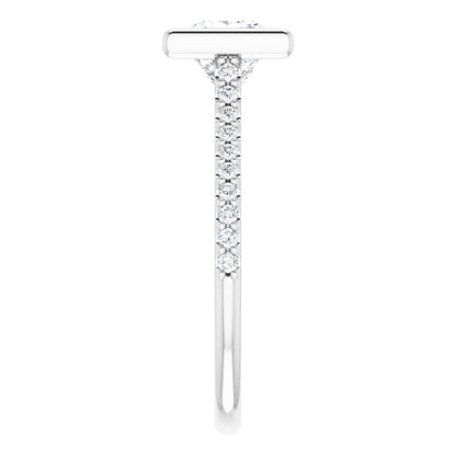 Princess White Gold Bezel Pave Lab Diamond Engagement Ring 