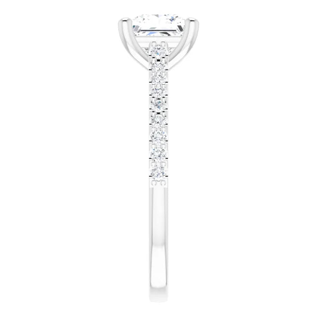 Princess White Gold Pave Style Lab Diamond Engagement Ring 