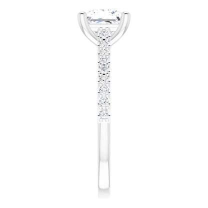 Princess White Gold Pave Style Lab Diamond Engagement Ring 