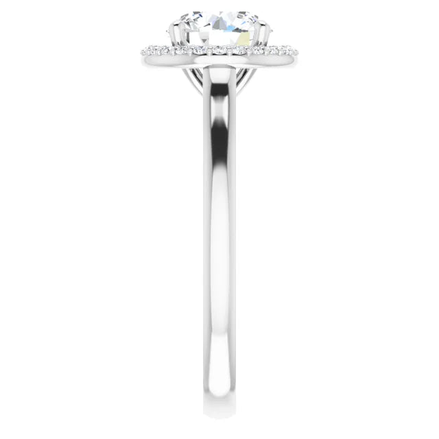 Round Brilliant Halo Solitaire Lab Diamond Engagement Ring White Gold. 