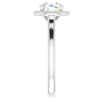 Round Brilliant Halo Solitaire Lab Diamond Engagement Ring White Gold. 