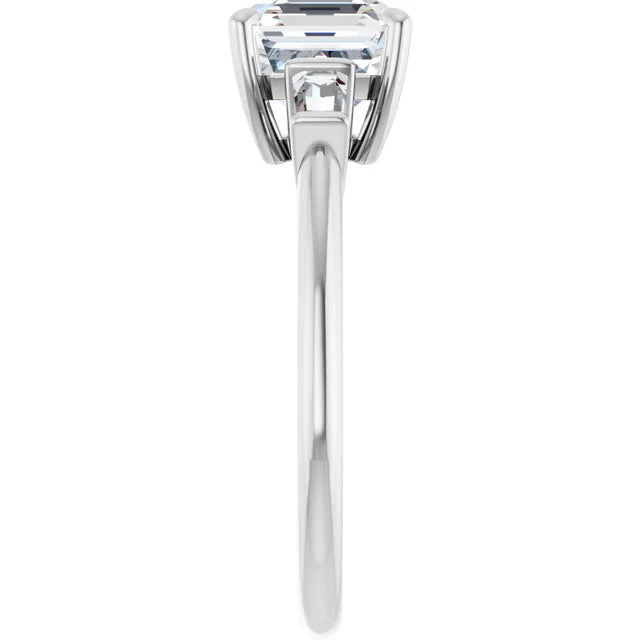Asscher White Gold Baguette Accent Lab Diamond Engagement Ring 