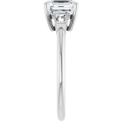 Asscher White Gold Baguette Accent Lab Diamond Engagement Ring 
