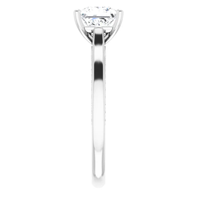 Princess White Gold Solitaire & Hidden Diamond Band Engagement Ring