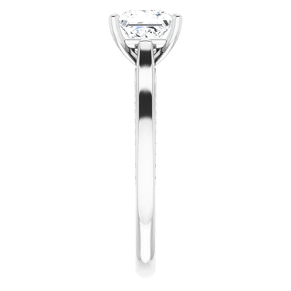 Princess White Gold Solitaire & Hidden Diamond Band Engagement Ring