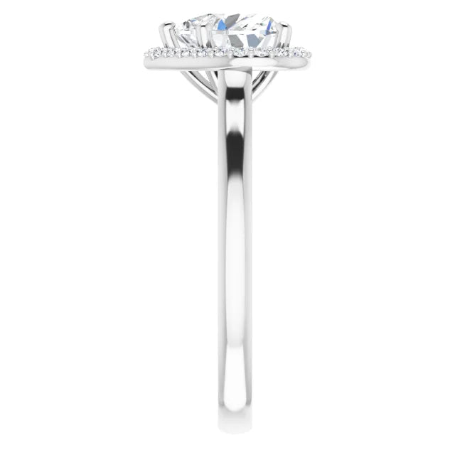 Heart Halo Solitaire Lab Diamond Engagement Ring White Gold. 