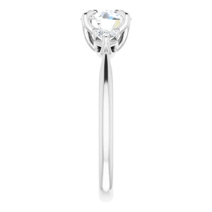 Round Brilliant White Gold Tri -Stone Style Pear Accent Engagement Ring