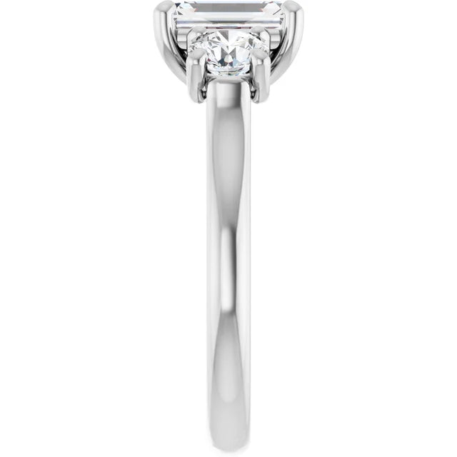 Emerald White Gold Tri Stone Lab Diamond Engagement Ring