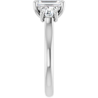 Emerald White Gold Tri Stone Lab Diamond Engagement Ring