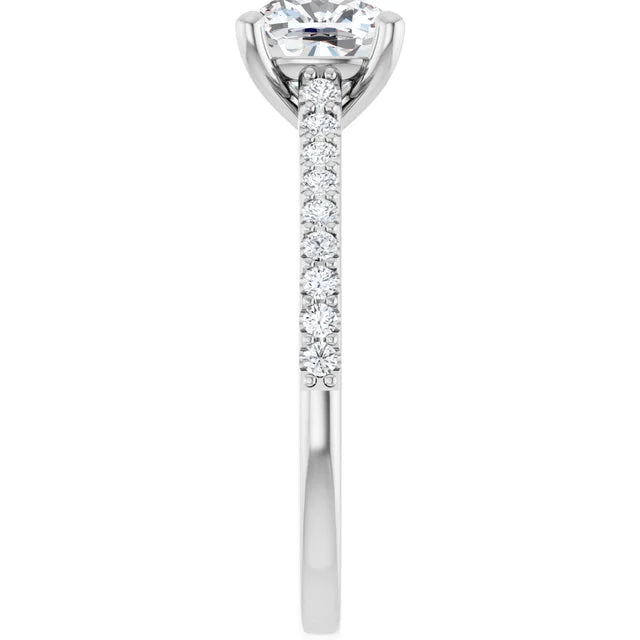 Cushion White Gold Pave Style Lab Diamond Engagement Ring 