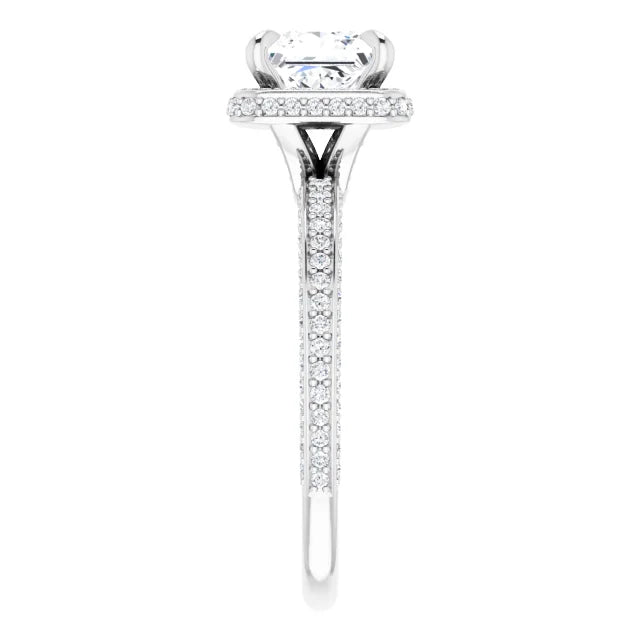 Princess White Gold Halo Pave Style Lab Diamond Engagement Ring 