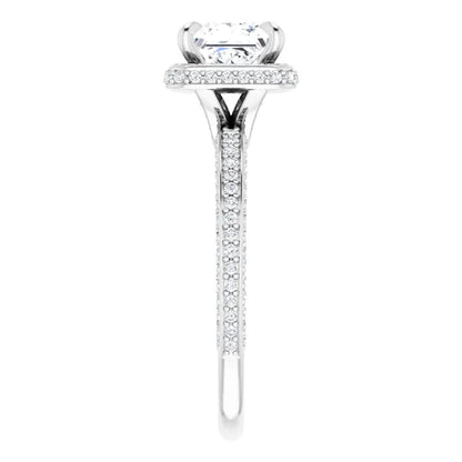 Princess White Gold Halo Pave Style Lab Diamond Engagement Ring 
