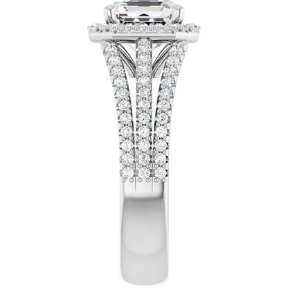 Asscher White Gold Halo Style Engagement Ring