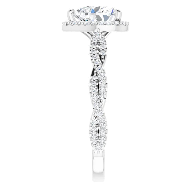 Heart White Gold Halo Twist Pave Moissanite Engagement Ring 