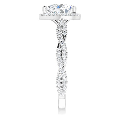 Heart White Gold Halo Twist Pave Moissanite Engagement Ring 
